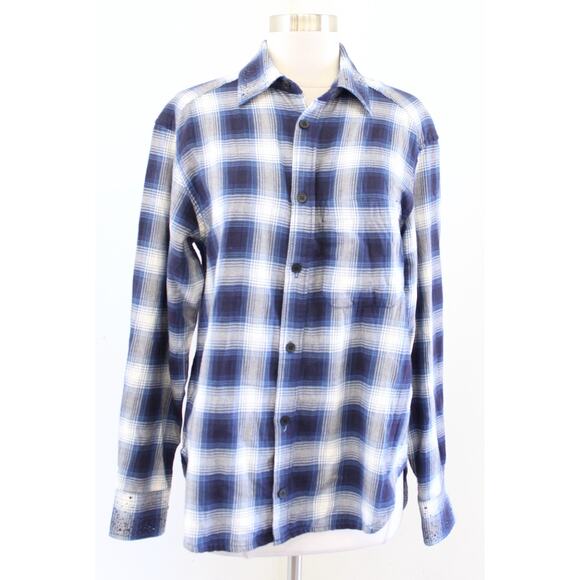 Zadig and Voltaire Tais Car Blue Plaid Button Up Rhinestone Embellished Shirt S - Picture 1 of 10